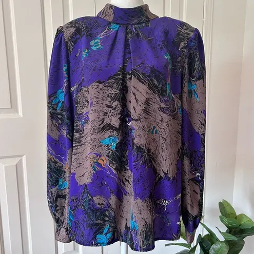 VTG Bedford Fair | Long Sleeve Button Down Back Top With Shoulder Pads | Size 16 Purple