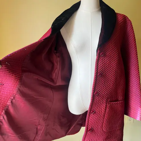 Givenchy Vintage Boutiques Fuchsia Quilted Coat Black Velvet Collar Sz 38 Japan