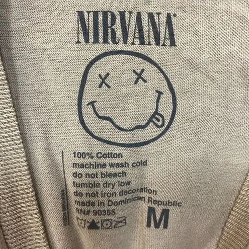 Nirvana Nevermind Dead Smiley Beige Sunset Smiley T-Shirt Medium