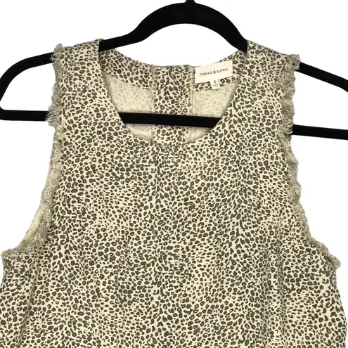 Thread and Supply  Womens Size S Sleeveless Tank Wild Thing Leopard Print Raw Hem