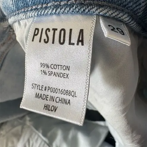 Pistola Cropped High Rise Jeans Light Wash Distressed Fray Hem Size 29 Blue