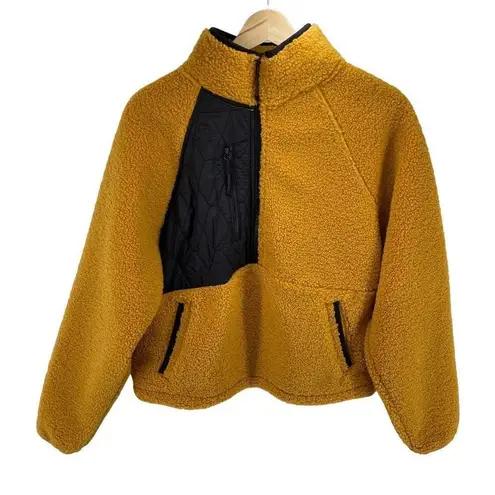 Joy Lab Women Sherpa sweatshirt pullover half zip Long Sleeve High Neck Yellow S