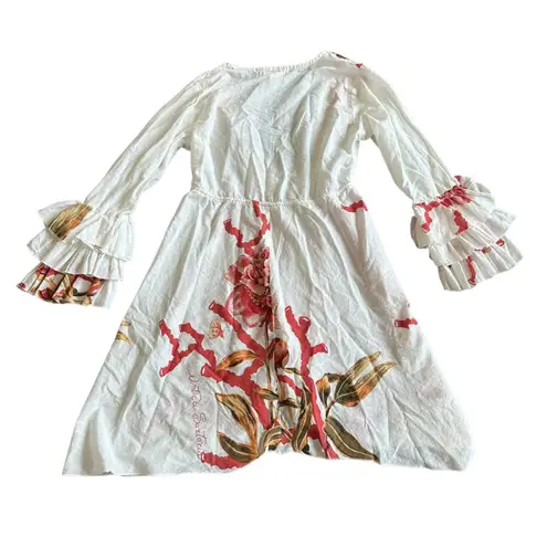 Antica Sartoria White Bohemian Tropical Print Dress Swimsuit Cover Up Size Small