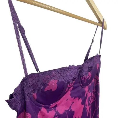 NWOT Finesse Nessa Floral Print Mesh Maxi Dress in Purple/Pink Size M Purple Size M