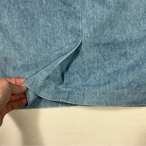 Vintage Willowbend 100% Cotton Denim Skirt High Waist Pleated Knee Length Size 8 Blue