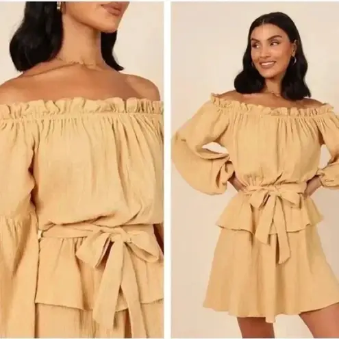 Petal and Pup Women's Beige Callie Off Shoulder Mini Dress Size M Medium NWT