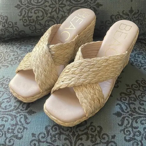 Beach By Matisse Bondi Womens Crisscross Woven Raffia Wedge Sandals Tan 9 NWOT