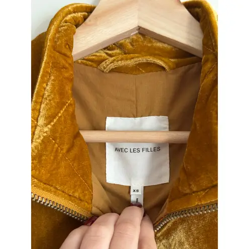 Avec Les Filles Quilted Velvet Yellow Zip Jacket Size XS