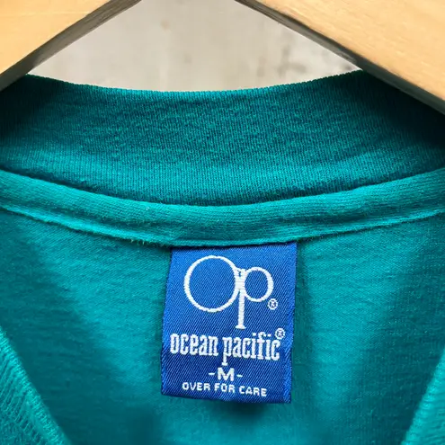 Ocean Pacific OP Vintage 90s Teal Blue Single Stitch Surfer Map Graphic Tee M