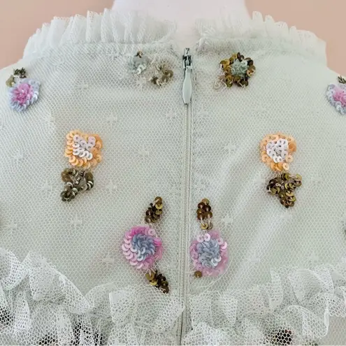 Ivy City Co Mint Green Purple Beaded Floral Embroidered Tulle Dress