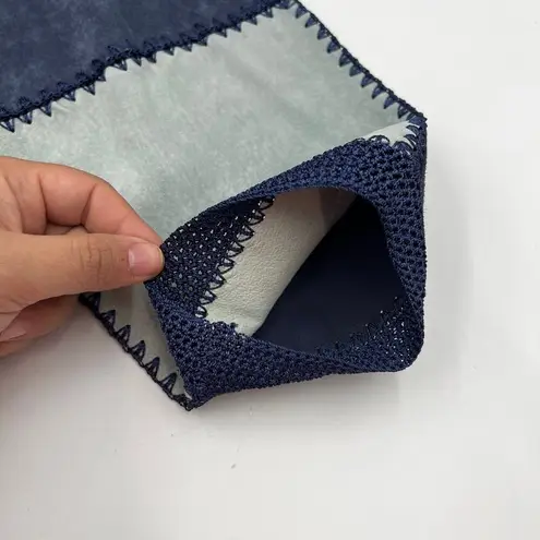 Denim & Co Vintage Blue Suede Patchwork Crochet Jacket by Geometric Pattern