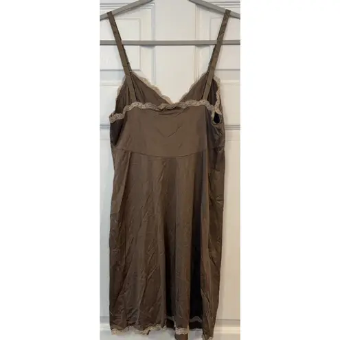 Vintage Satin Slip Dress Brown 60s 70s Lace Bust~32” Length~35” Pin
