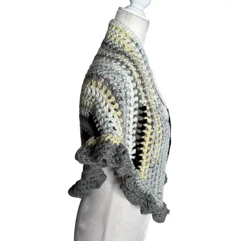 Handmade Black Grey White Crochet Knit Shawl Wrap With Ruffled Edges Soft NEW Gray