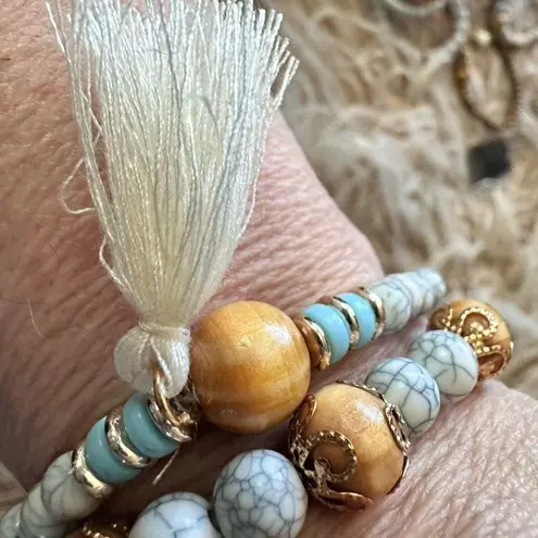 Beaded Cream Gold Pale Blur Beaded Bracelet Duo