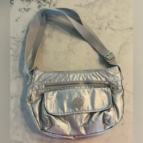 Kipling Syro Crossbody Shoulder Bag Purse silver gray metallic mottled