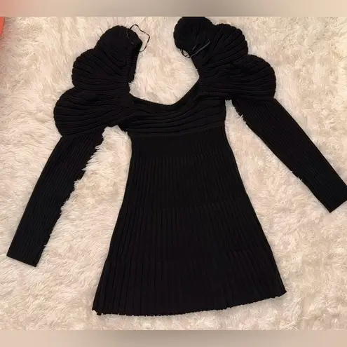 Cult Gaia NWOT  Adelie Knit Puff Long Sleeves Black Mini Dress sz XS