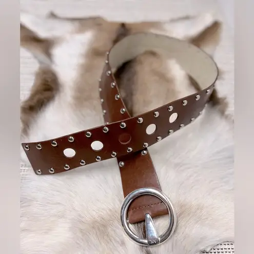 Edge MK brown wide statement leather belt with large holes and studded  medium