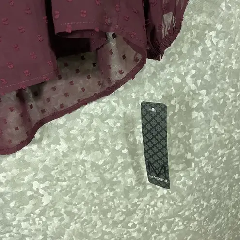 Massini NWT Women's Burgundy Boho Swiss Dot Peasant Blouse - Size Large - Sheer