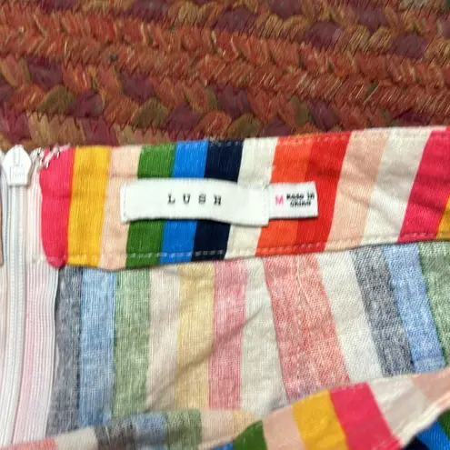 Lush Clothing LUSH RAINBOW VERTICAL STRIPE LINEN SHORTS