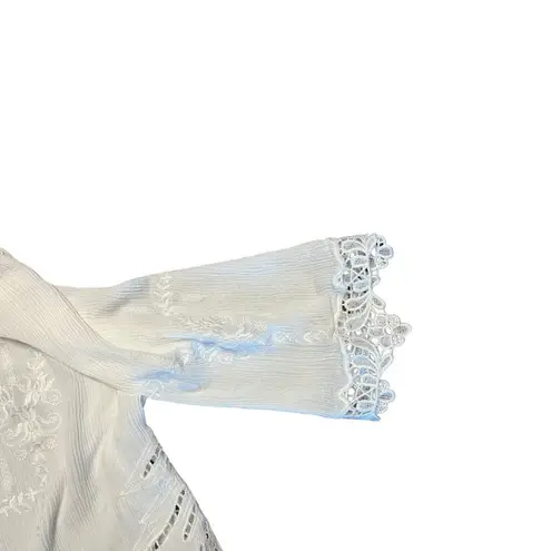 Brixon Ivy floral embroidered lace trimmed boho festival 3/4 sleeve blouse M