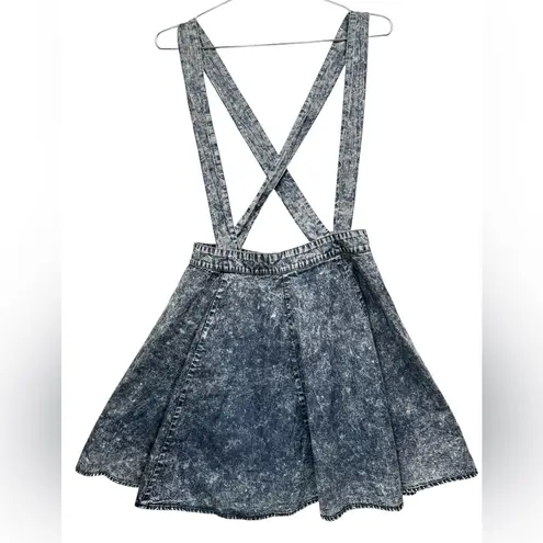 Acid Wash Denim Cotton Mini Skater Skirt Button On Suspenders En Crème Y2K Retro Blue Size M
