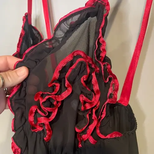 Vintage 90’s Ruffle Babydoll Chemise Lingerie Slip Dress Size M/L Black Size M