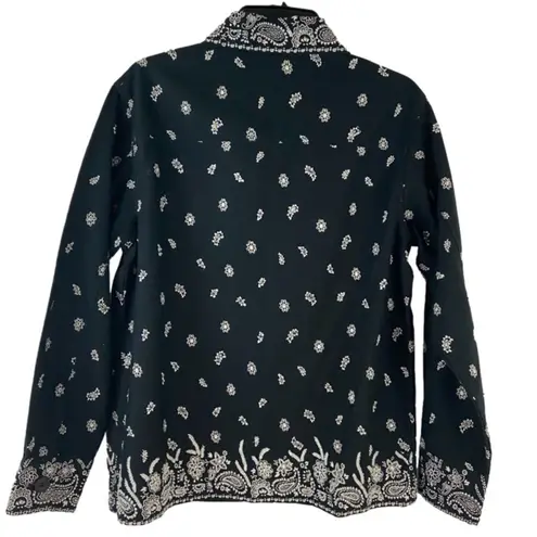 Quacker Factory Beaded Paisley Black and White Shirt Jacket Size Small Medium