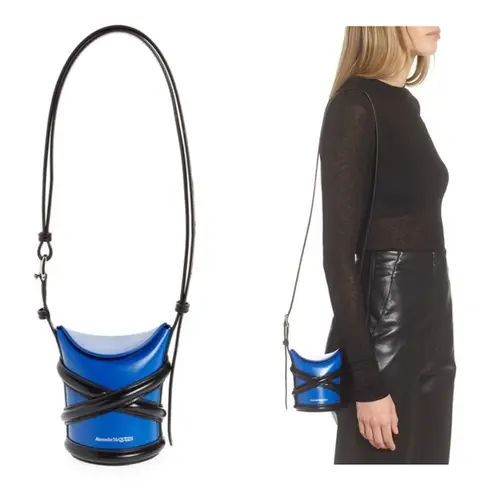 Alexander McQueen Mini The Curve Leather Crossbody Bag Electric Blue NEW