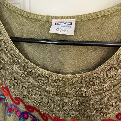 Shoreline Olive Boho Embroidery Dress