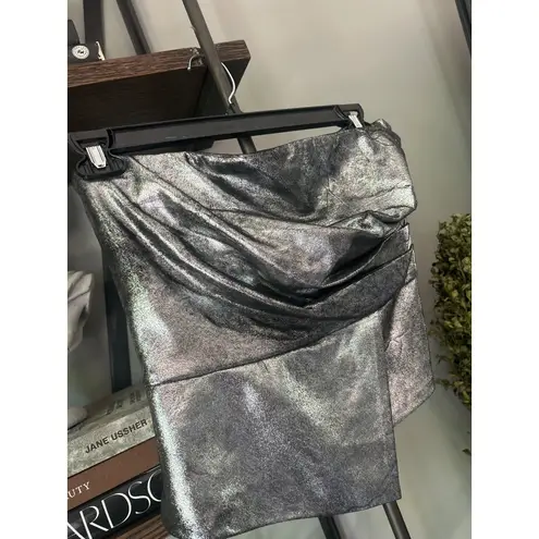 AMUR Vallan Faux Leather Crop Top Chrome Silver Womens Size 10