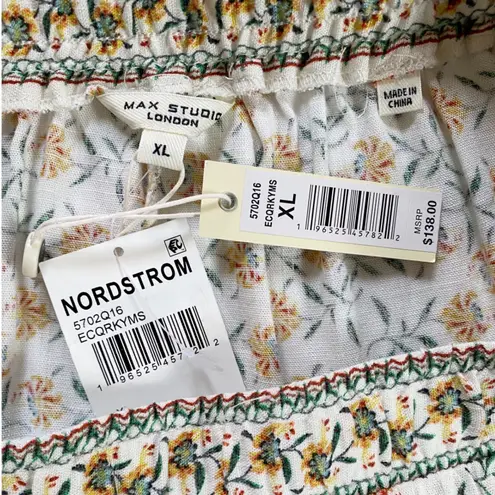 MAX STUDIO LONDON Womens Tiered Maxi Skirt Yellow Floral Print Elastic Waist XL White