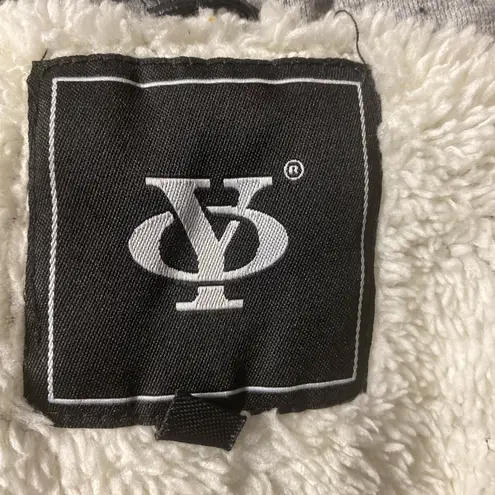 Stylish Black Faux Leather Moto Jacket with Gray Hood Faux Fur Lined Size Small