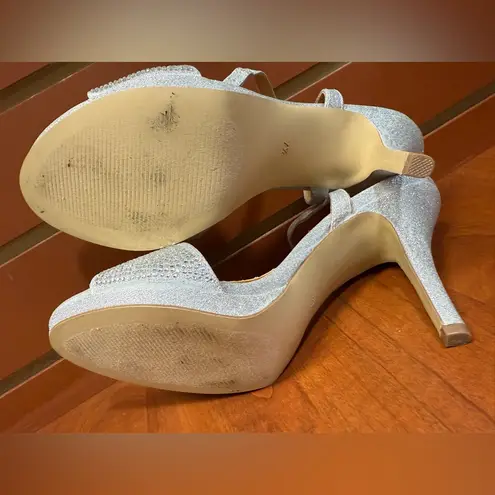 Badgley Mischka Silver Heels with Rhinestone Embellishments