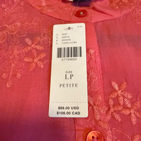 Anthropologie NWT Pilcro Embroidered Button Down Blouse Coral Petite LP Career # Pink Size undefined