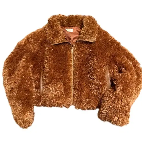 Maeve  by Anthropologie Faux Fur Sherpa Teddy Jacket‎ Brown Zip Medium