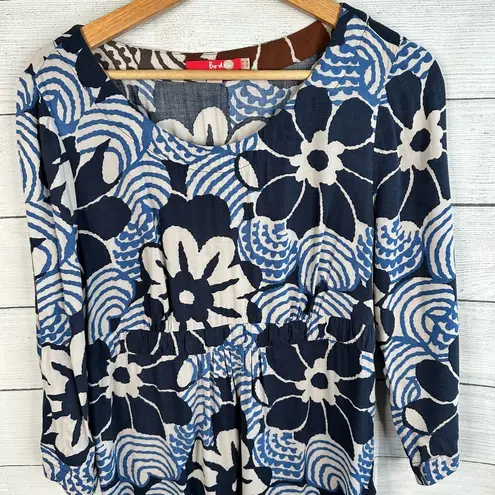 Boden Womens sz 6 Lightweight 3/4 Sleeve Blue 70s Retro Floral Print Mini Dress