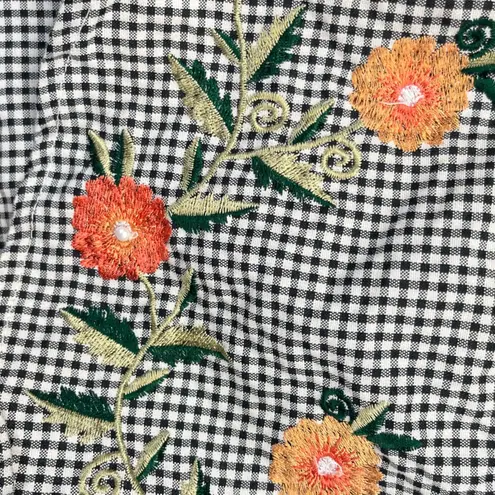 Gingham One Shoulder Top Embroidered Floral Ruffle Black White Summer Large