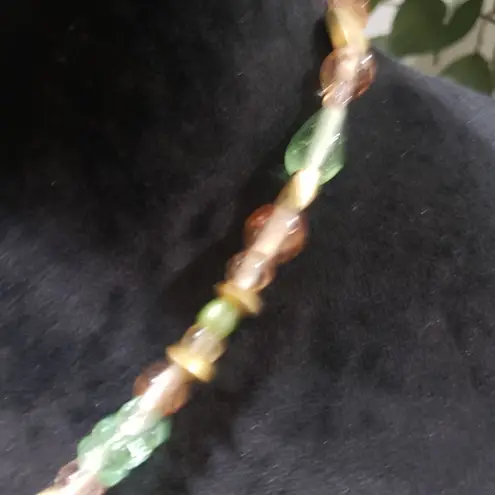 Women's Vintage Glass Bead Gold Tone Toggle Closure & Abalone Shell Pendant Neck Green thumbnail 3