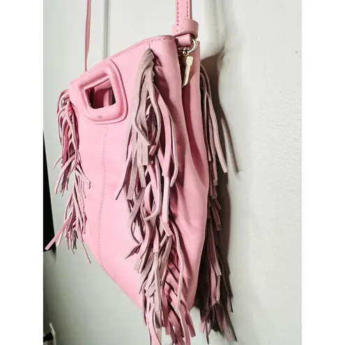 Maje Light Pink Smooth Leather Tassel Trimmed Magnetic Closure Clutch Bag Purse