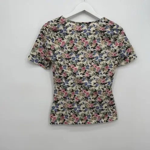 Bohme Multicolor Floral Fitted Short Sleeve Top Size Medium Boho