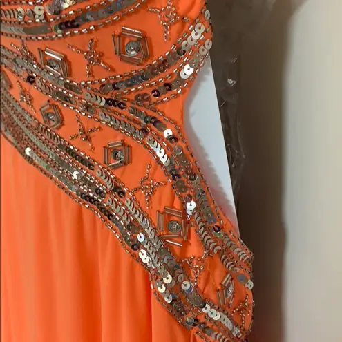 Cache  Orange and Silver One Shoulder Backless Prom Dress Size 4