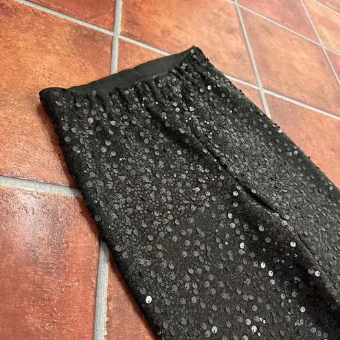 CALZEDONIA Black Sequin Elastic Waistband Wide Leg Pants Size Small