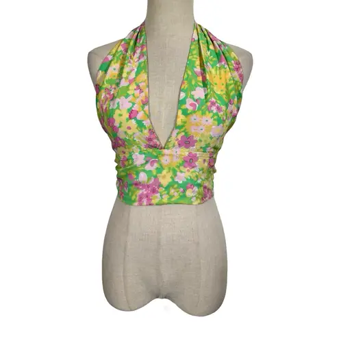 With Jean Rendezvous Floral Halter Wrap Top in Honeysuckle