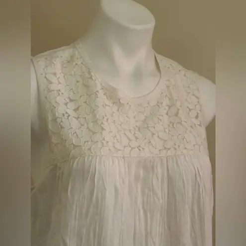 Melrose and Market White Snow Floral Lace Sheer Cotton Sleeveless Summer Top Sz.S