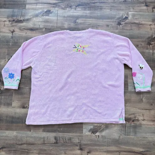 Quacker Factory Vintage Sweater 3XL Pink Easter Bunny Rabbit Cottagecore Grandma