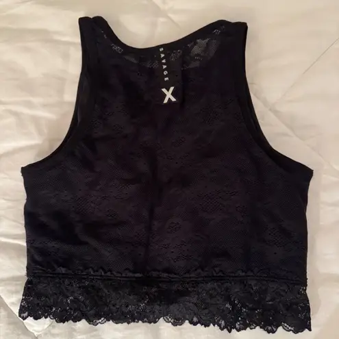 savage x fenty lace high neck sports bra Black Size XS