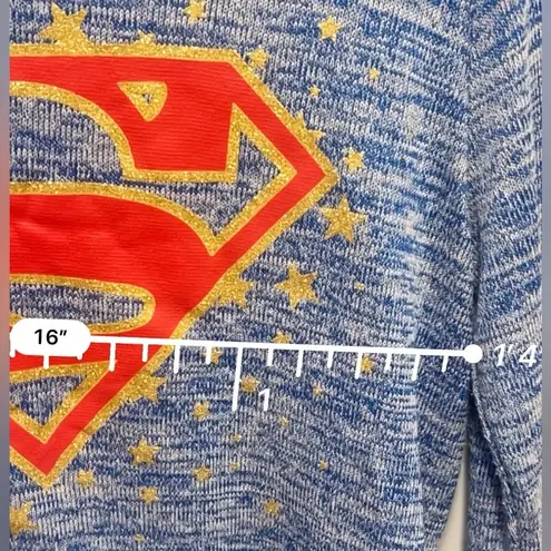 DC Comics Superman Lightweight Tunic High Low Sweater w/Glitter Logo Size Large