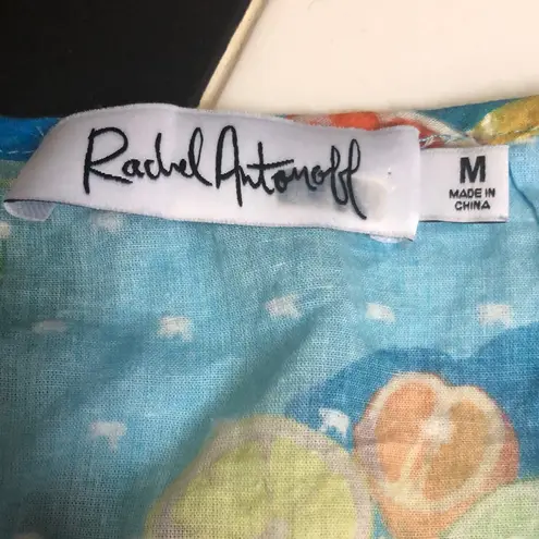 Rachel Antonoff Abby Wrap Dress Mini Aqua Blue Ruffles Citrus Print Pattern sz M