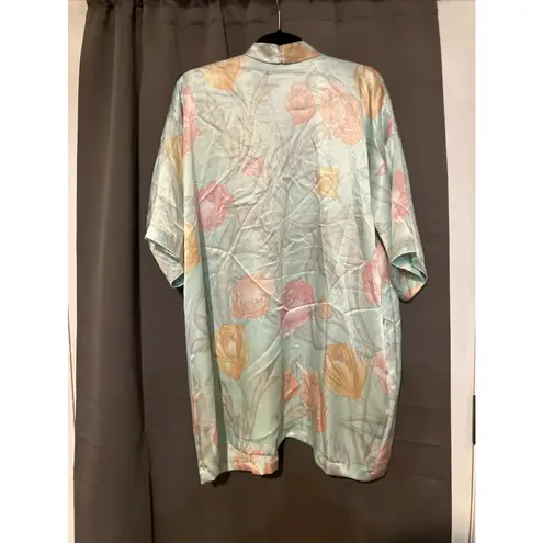 LA Intimates Women's Large Floral Kimono, Blue Robe, Romantic Garden Flowers Size undefined