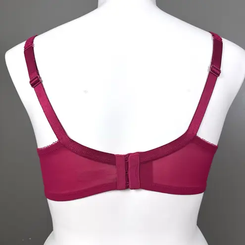 Cacique Bra Size 40D Unlined Sheer Mesh Dark Pink Bows Embroidery Underwire
